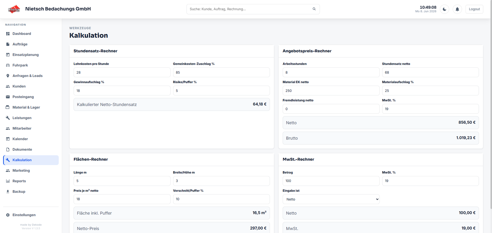 Handwerker CRM Kalkulationswerkzeuge