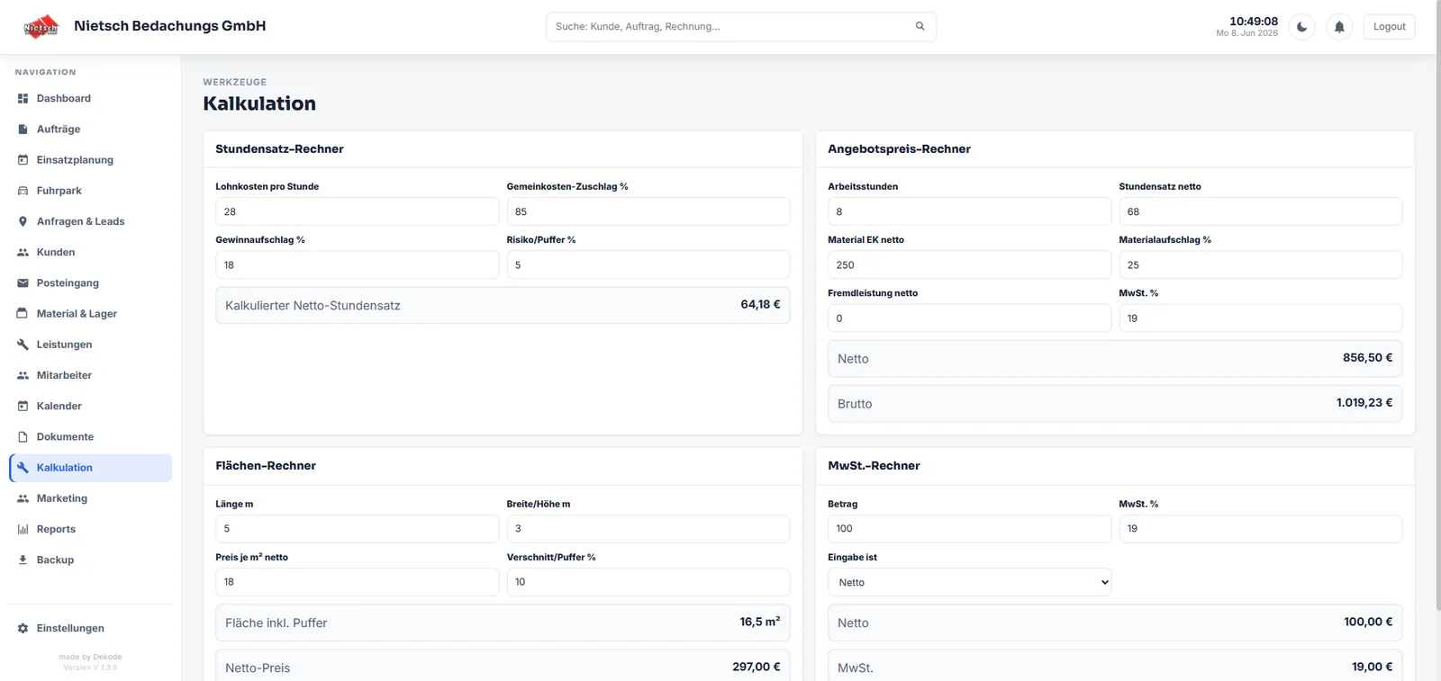 Handwerker CRM Kalkulationswerkzeuge