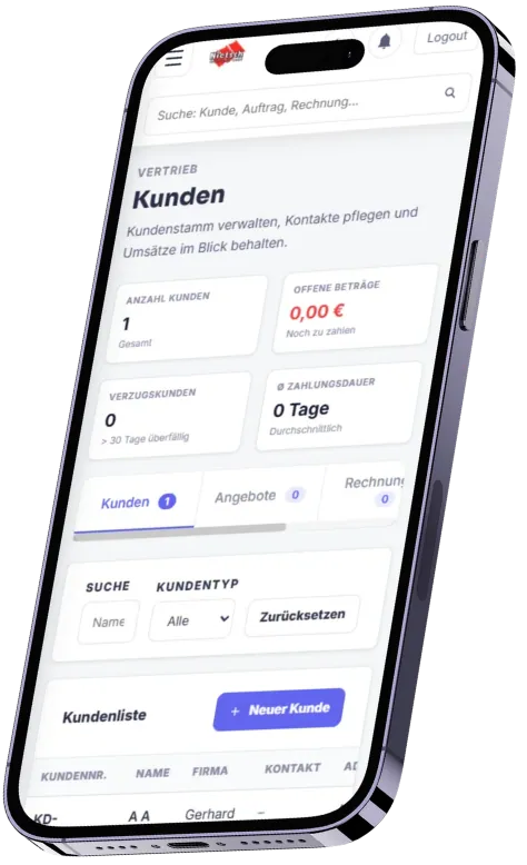 ERP für Handwerker: Dashboard mit Kennzahlen, Aufträgen und Aufgaben