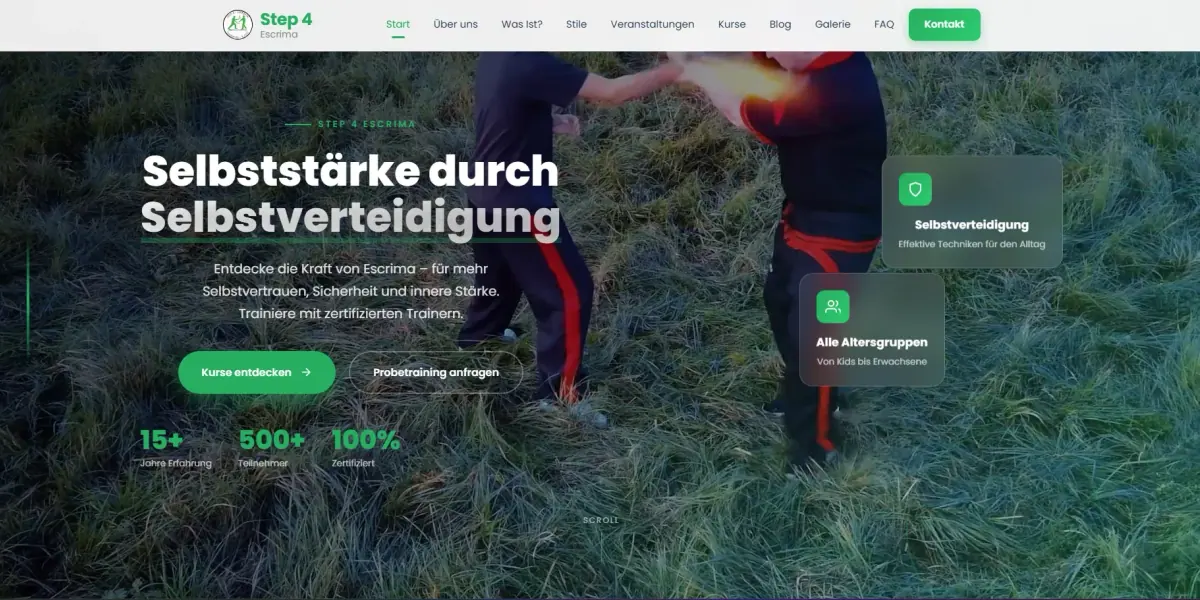 Screenshot der Website von Step 4 Escrima Reutlingen