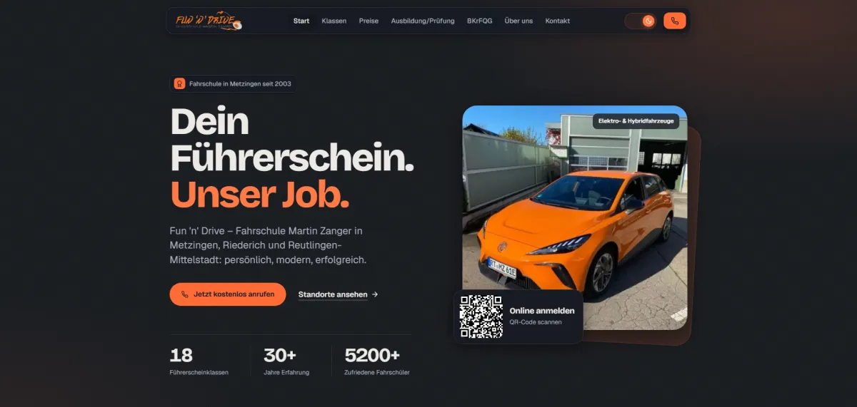 Fun N Drive Fahrschule Website – Theorie- und Fahrstundenbuchung