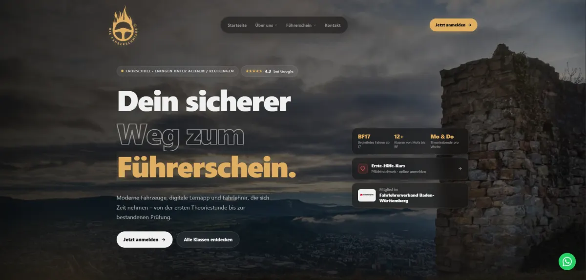 Die Fahrerschmiede Website – Fahrschule in Eningen unter Achalm mit Online-Anmeldung