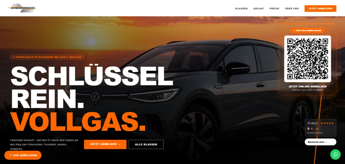 Fahrschule Karrasch Website – Online-Anmeldung per QR-Code