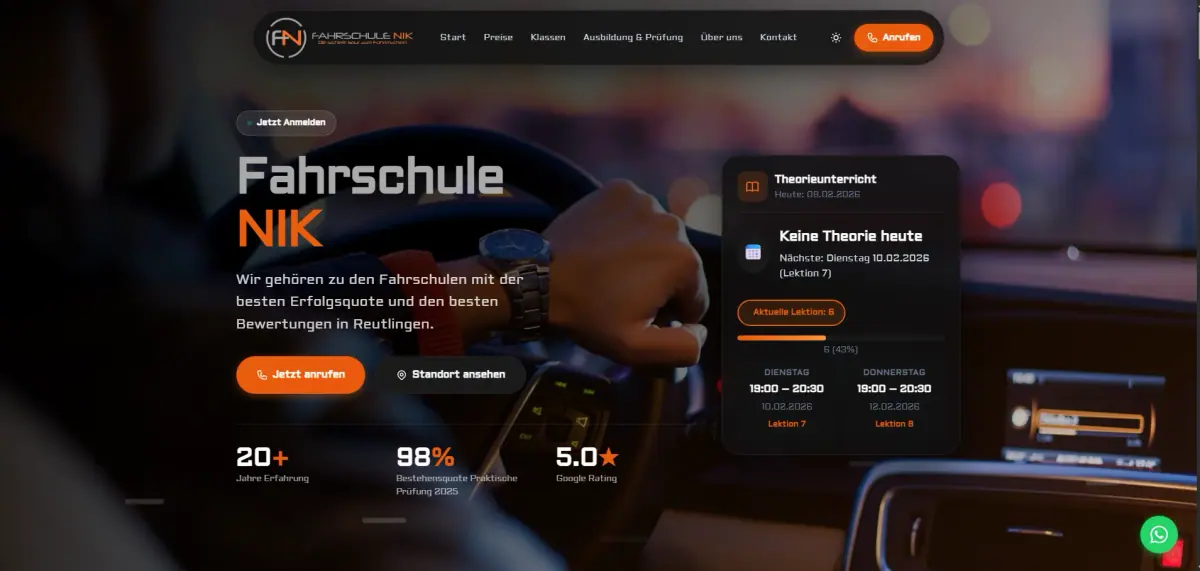 Fahrschule Nik Website – Kursangebot und Buchungssystem