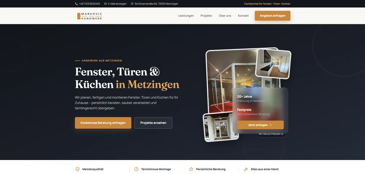Markovic Handwerk Website – Fenster, Türen und Küchen in Metzingen