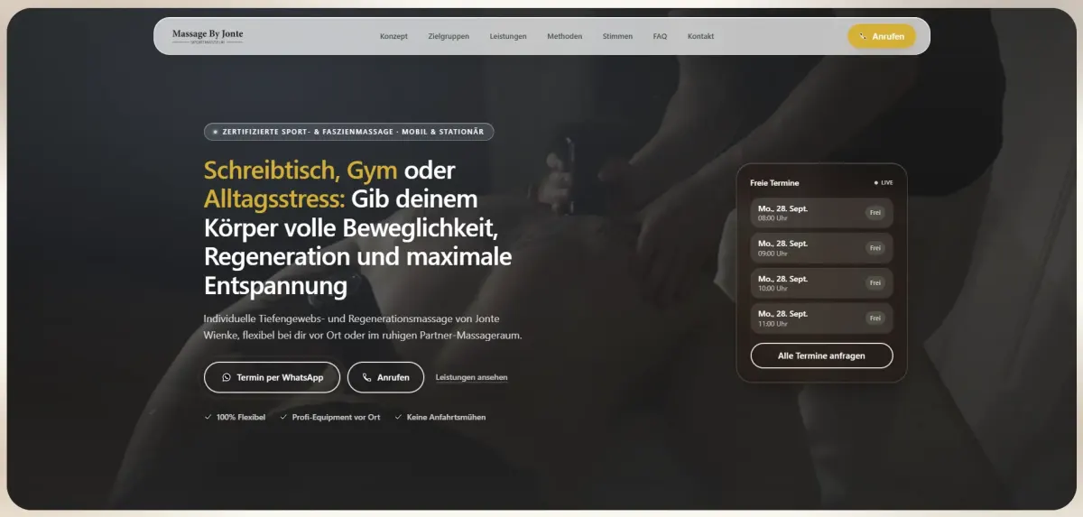 Massage By Jonte Website – Sport- und Faszienmassage mit Terminanfrage