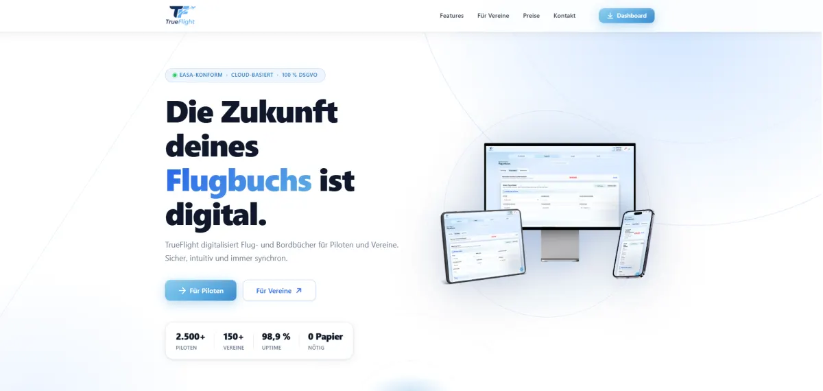TrueFlight – digitales Flugbuch und Bordbuch-Verwaltung für Piloten und Vereine